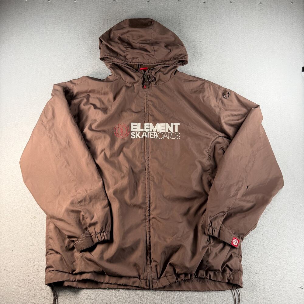 Element Skateboards Jacket Mens XL Brown Hooded Full Zip Windbreaker Skate Y2K